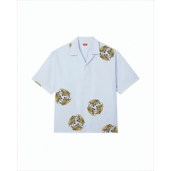 Kenzo Short-Sleeved Light Blue Shirt With Tiger Motifs - NWT